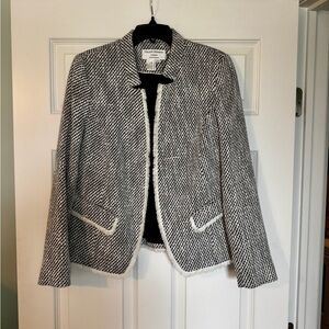 Helene Berman Black & White Herringbone Open-Front Women's Blazer Jacket L